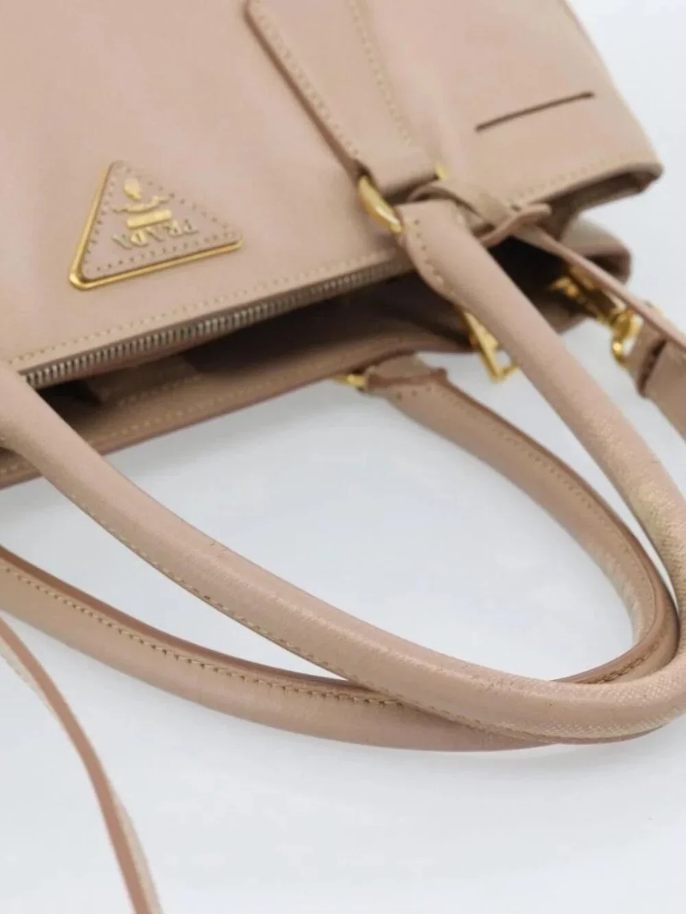 PRADA Hand Bag Safiano Leather 2way Beige Gold Auth